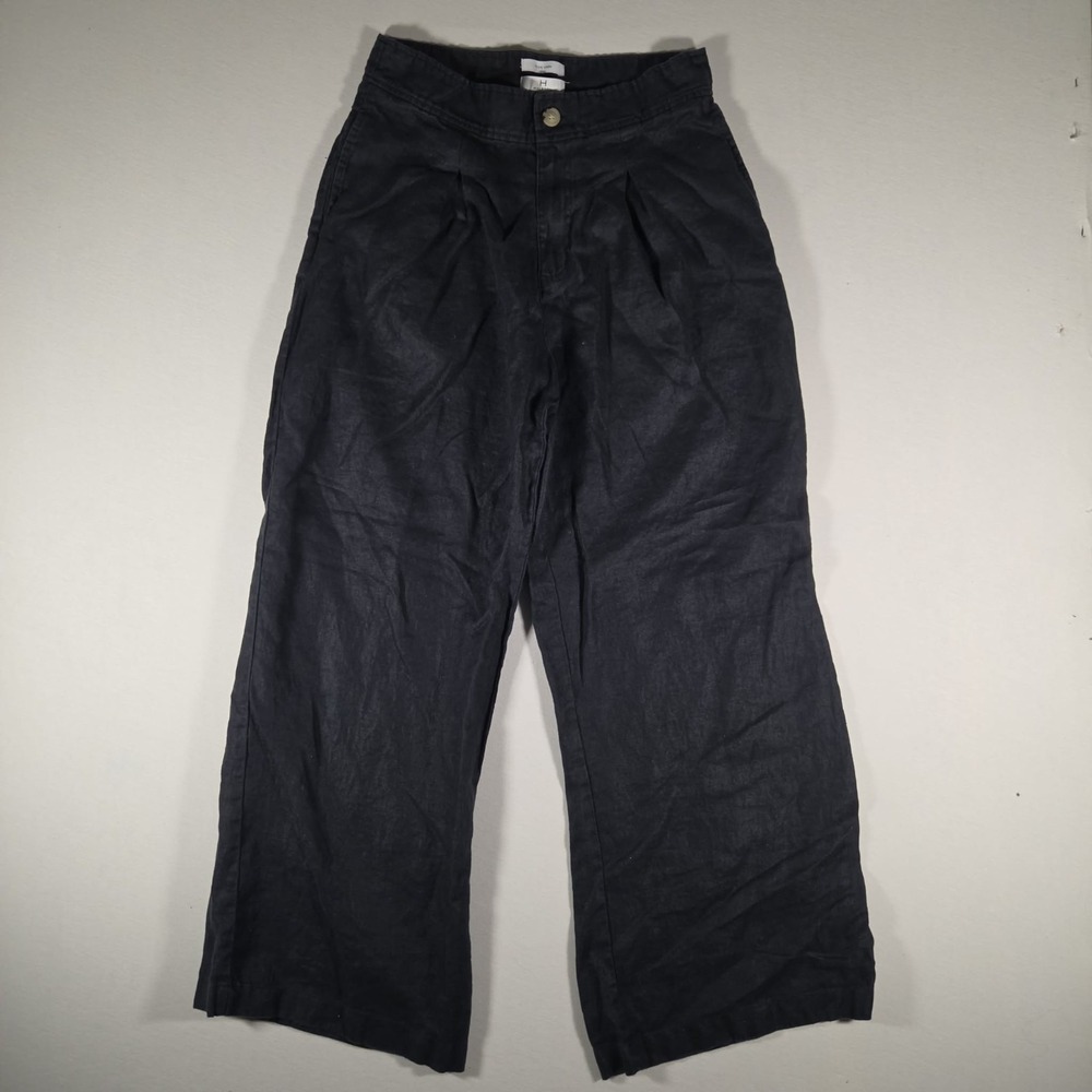 Halston Linen Pants Womens Size 8 Wide Leg Baggy